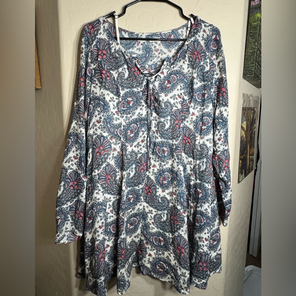 Hollister boho paisley print long sleeve babydoll mini dress M 90s Y2K lined